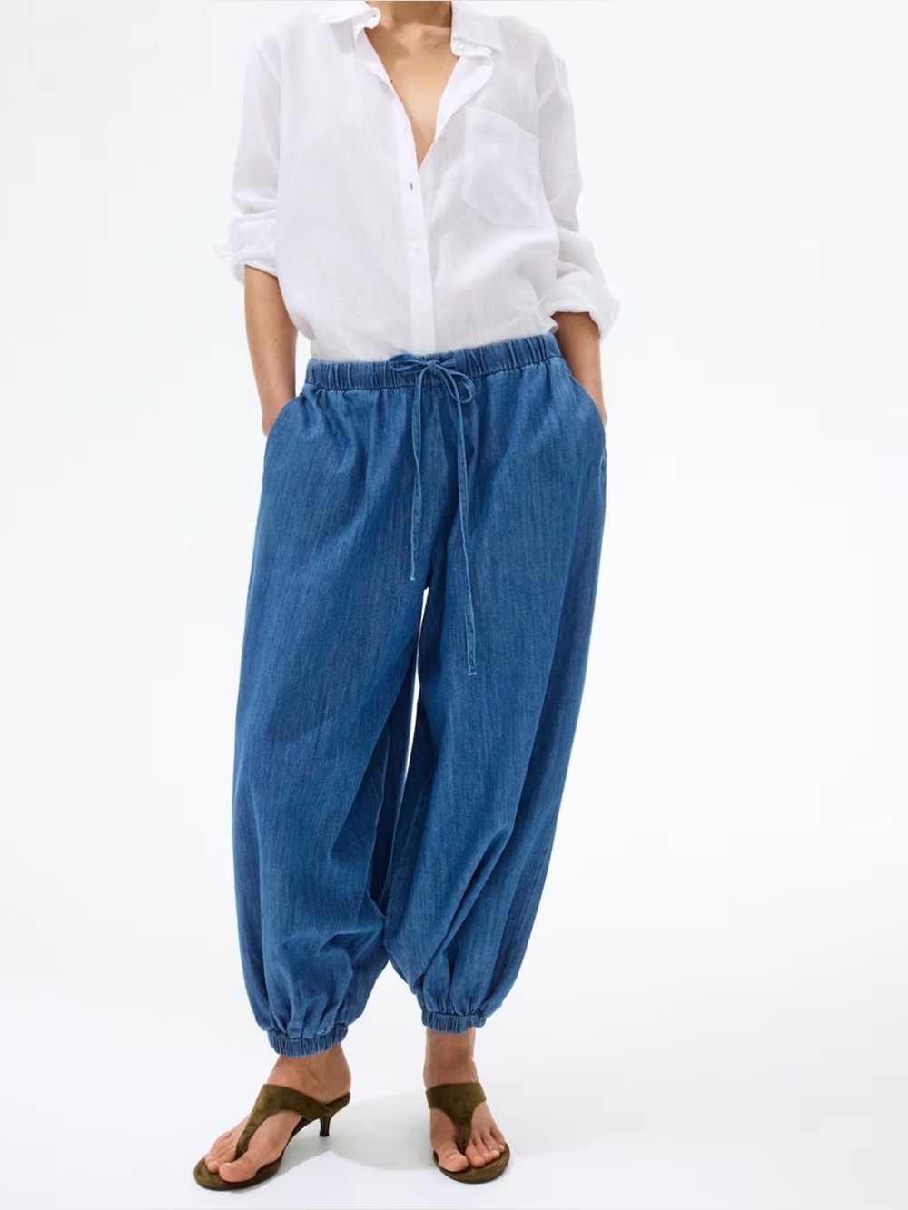 H&M DENIM BALLOON PANTS Blue Size Large